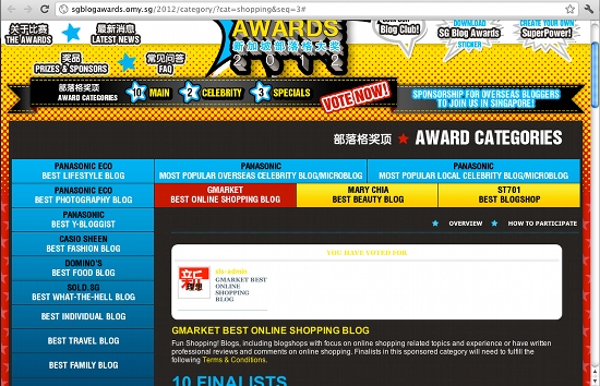 Singapore Blog Awards 2012 - Vote For SINGAPOREAN LifeStyle Everyday